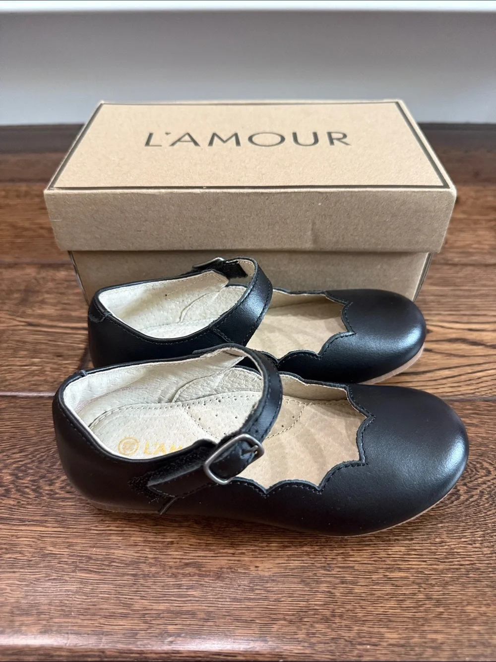 L'Amour Black Girls Mary Jane Scalloped Strap Shoes